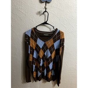John Bartlett Consensus Argyle Sweater Men V Neck Long Sleeve Size XL